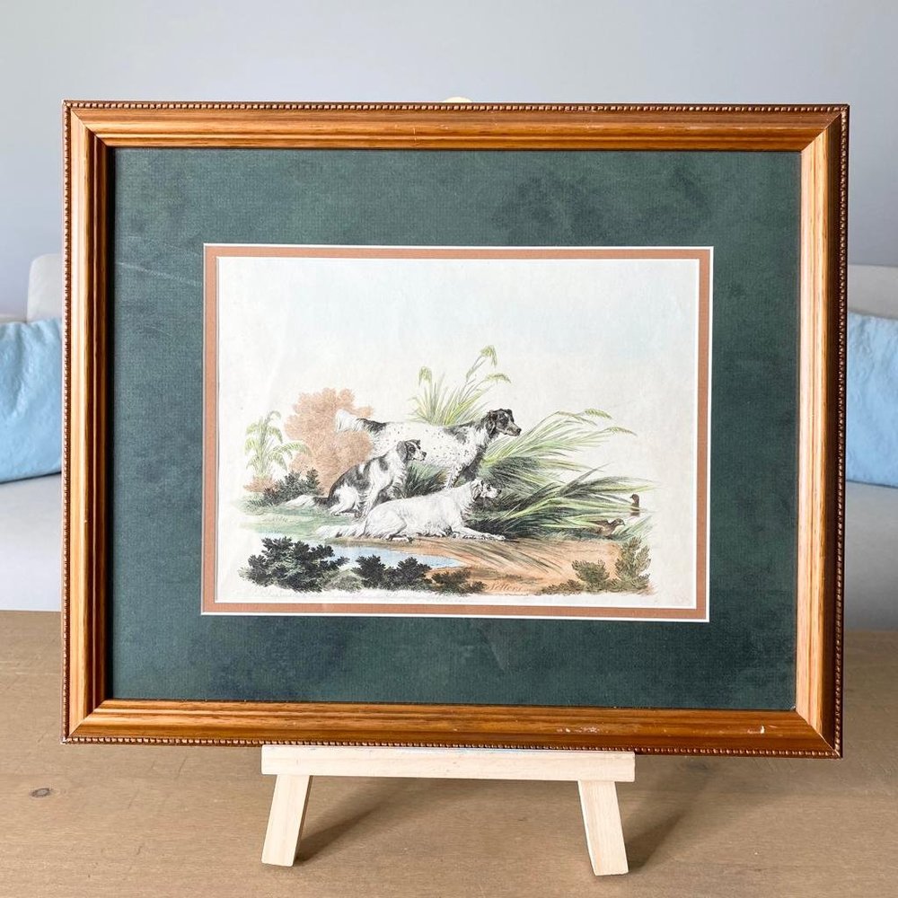 Antique "Setters" By R Pollard Engraver & Print seller Framed Glass Cover